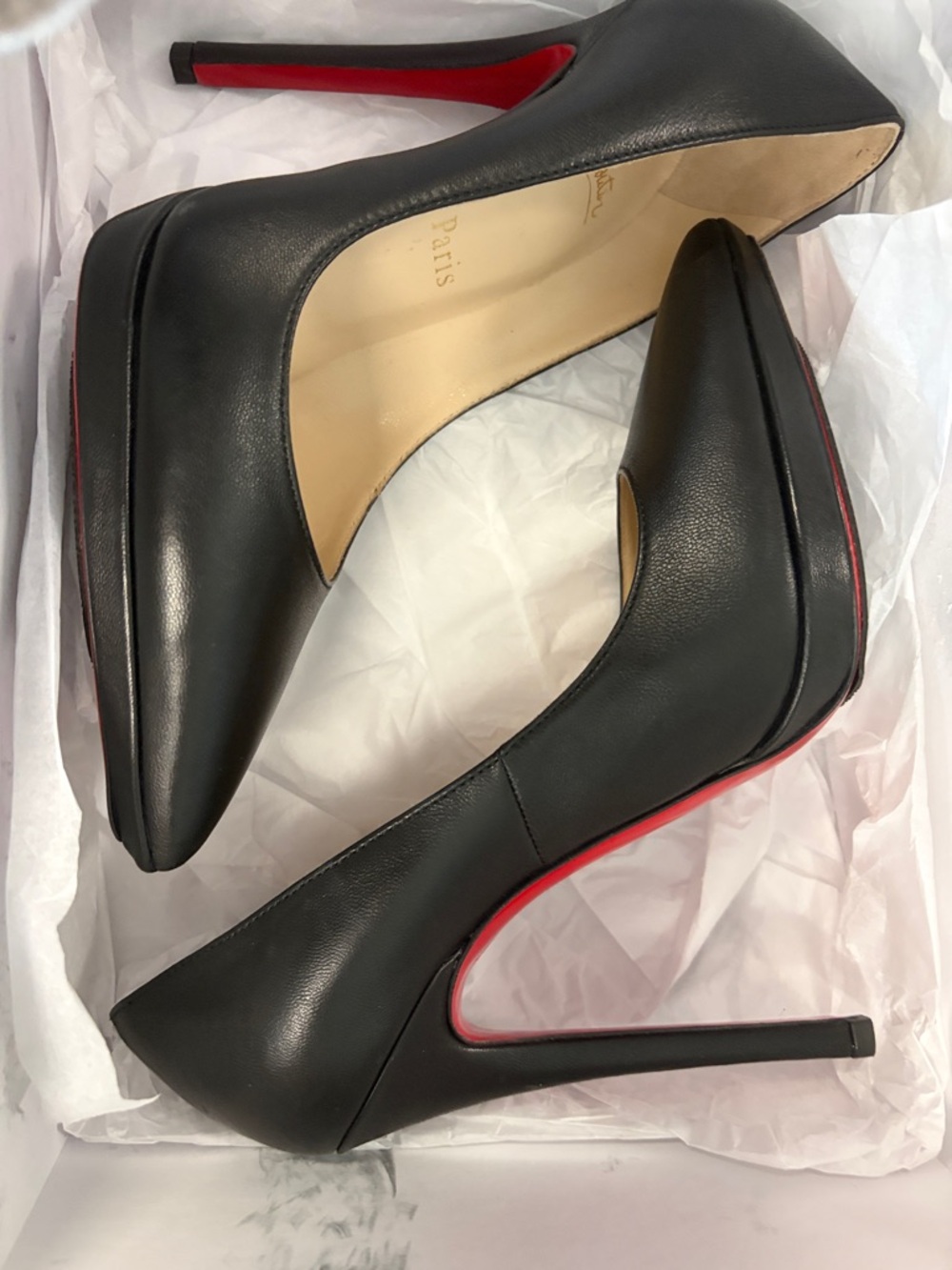 Christian Louboutin Black Leather Pumps with Signature Red Soles